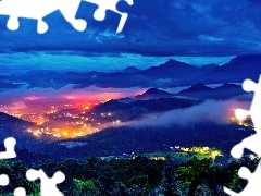Góry, Nocą, Panorama, Miasta