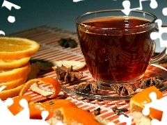 Karambola, Pomarańcza, Filiżanka, Rozmycie, Herbaty