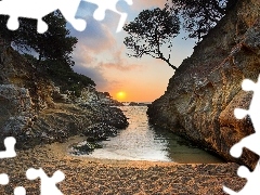 Zachód, Plaża, Hiszpania, Słońca, Costa Brava