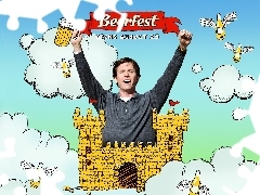 mężczyzna, piwo, Beerfest, chmurki