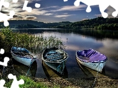 Trzcina, Łódki, Jezioro, Wzgórza