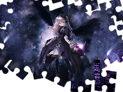 kobieta, miasto, Rozen Maiden, lot, skrzydłą