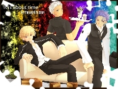 drink, ludzie, kanapa, Fate Stay Night, kelner, tort
