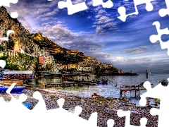 Riomaggiore, Domy, Morze, Włochy, Łódki