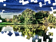 Drzewa, Chmury, Staw