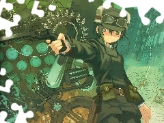 motor, postać, Kino No Tabi, pistolet, miasto