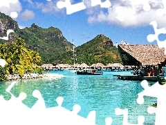 Łodzie, Domki, Góry, Bora Bora, Morze