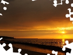Plaża, Morze, Zachód Słońca