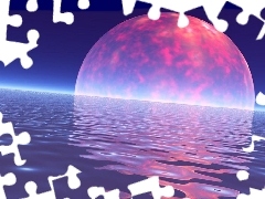 morze, księżyc, 3D, Wektorowa