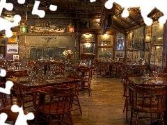 Obrazy, Krzesła, Restauracja, Kieliszki, Stoły