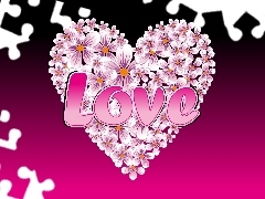 Kwiaty, Serce, Napis, Love