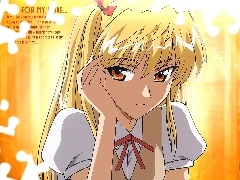 blond włosy, kokarda, School Rumble