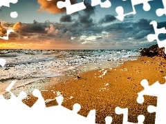 Zachód, Plaża, Chmury, Słońca, Morze