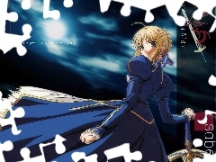 miecze, niebo, suknia, kobieta, Fate Stay Night