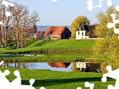 Domy, Drzewa, Wieś, Rozlewiska