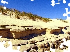 Trawka, Wydma, Plaża, Niebo, Piasek