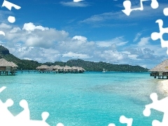 Lazurowa, Domki, Wyspa, Woda, Bora Bora