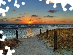 Słońca, Zachód, Morze, Plaża