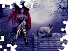 Kot, Czarownica, Halloween, Kobieta