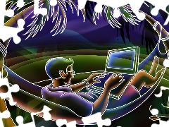 Hamak, Laptop, Palmy