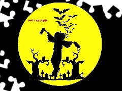 księżyc, cmentarz, Halloween