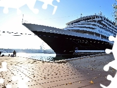 Pasażerski, Nabrzeże, Prinsendam, Statek, Haga, Port, Wędkarze, Morze