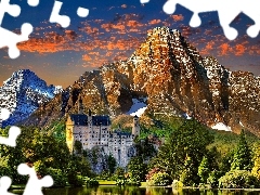 Lasy, Zamek Neuschwanstein, Skały, Niemcy, Drzewa Góry, Ba