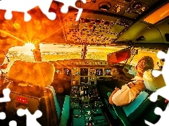 Promienie, Pilot, Samolot, Słońca, Kabina