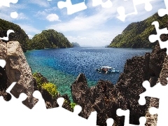 Filipiny, El Nido, Skały, Łódka, Palawan, Morze, Góry