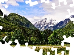 Łąka, Droga, Góry, Chmury, Las