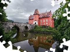 Rzeka, Most, Czechy, Drzewa, Zamek Chervena Lhota