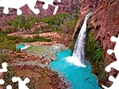 Roślinność, Potok, Skały, Wodospad, Arizona, Havasu