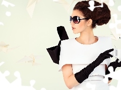 Czerne, Okulary, Kobieta, Rękawiczki, Moda i Styl