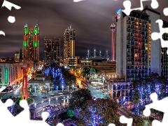 Miasto, San Antonio, Drapacze, Nocą, Chmur