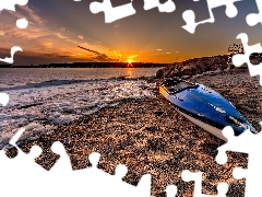 Połamany, Zachód, Słońca, Morze, Kajak, Plaża