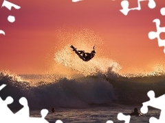 Mężczyźni, Surfing, Morze, Fala