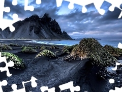 Islandia, Chmury, Morze, Góry