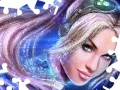Dziewczyna, Gra Komputerowa, Oczy, Uśmiech, Błękitne, StarCraft 2
