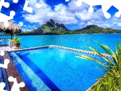 Morze, Góry, Bungalow, Bora Bora, Basen