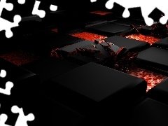 Wybuch, Kostki, Lawa, Ciemna, 3D, Czarne