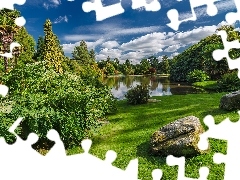 Jesień, Kamienie, Jezioro, Park