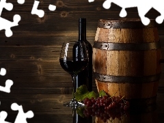Beczka, Butelka, Kieliszek, Wino