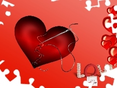 Love, Napis, Serca, Igła