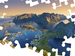 Morze, Z lotu ptaka, Norwegia, Góry, Lofoty