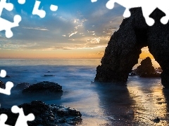 Słońca, Zachód, Skały, Ocean