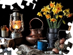 Kamionki, Bukiet, Vintage, Naczynia, Lampa