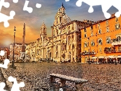 Agonalis, Domy, Lampy, Obelisk, Włochy, Plac Navona, Ławka, Świątynia