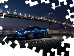Most, 911, GT4, Niebieskie, Noc, Porsche