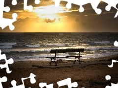 Ławka, Horyzont, Plaża, Morze