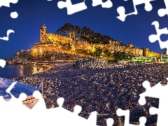 Łódka, Mury, Kamienne, Hiszpania, Plaża, Tossa de Mar, La